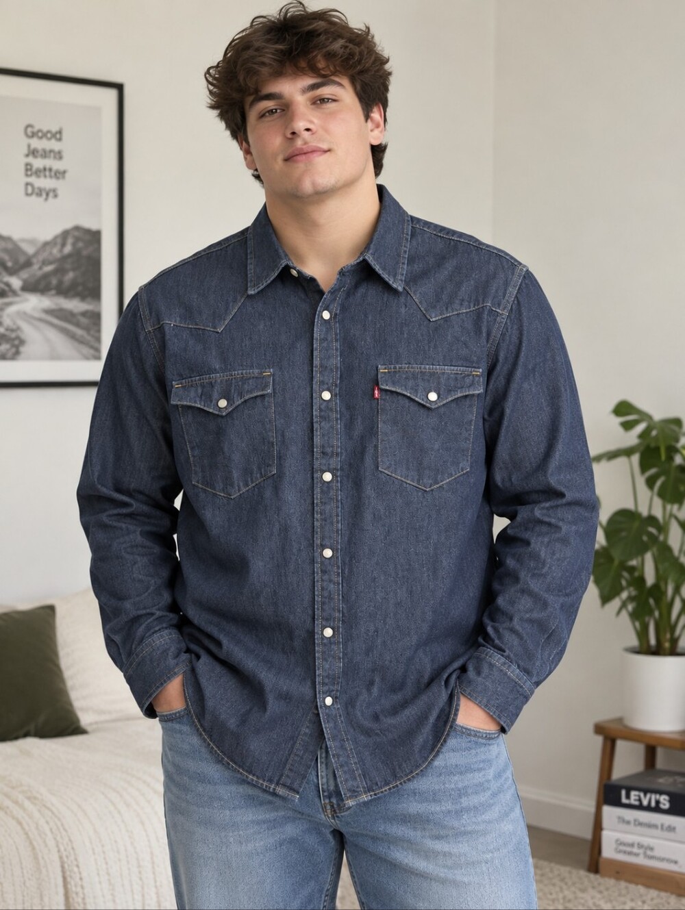 Levi’s men’s The Western Standard Fit denim shirt dark indigo XL NWT